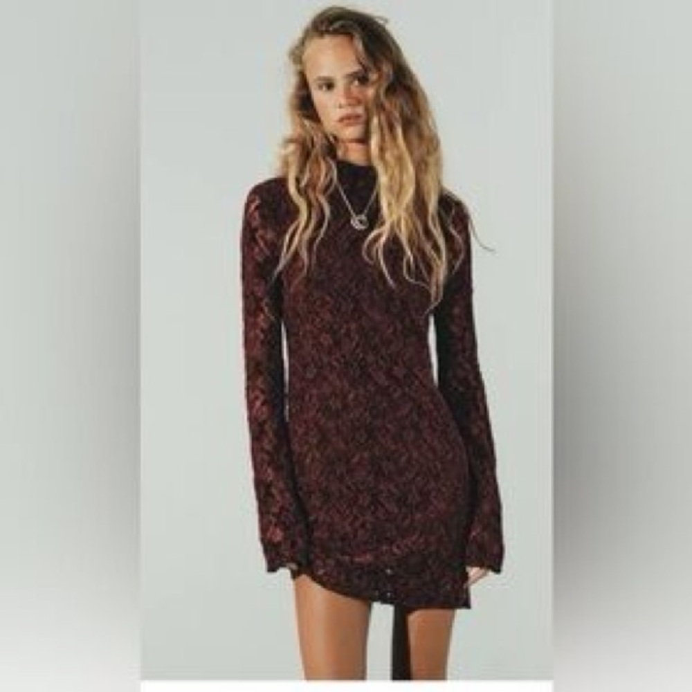 NWT Zara Burgundy Lace Fitted Mini Dress